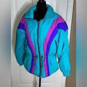 Vintage” Ski “ Jacket Womens Retro 80s 90s Blue Purple And Turquoise Large‌